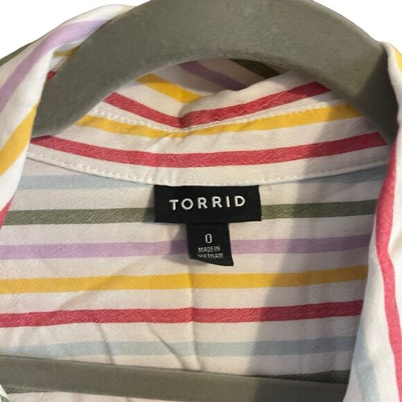 Torrid Women's Lizzie Rayon Crepe Button Down Long Sleeve Striped Shirt - Picture 3 of 7